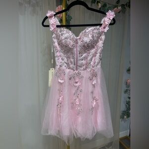 Elegant Pink Embellished Mini Dress